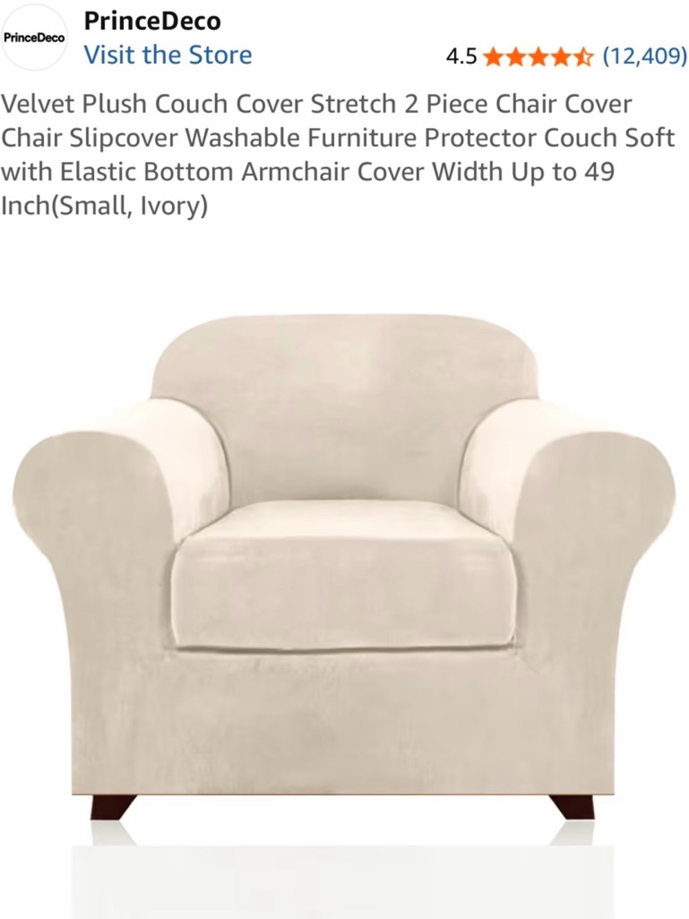 Velvet Plush Chair Cover - Stretch - 2 Piece